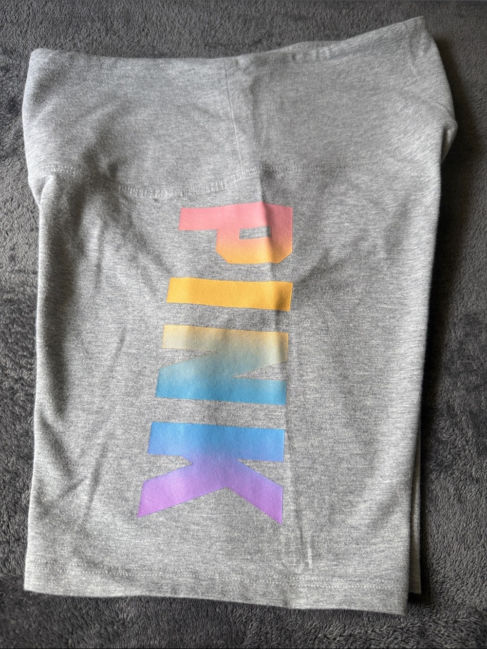 PINK Victoria's Secret Gray Bike Shorts with Rainbow Ombre Logo